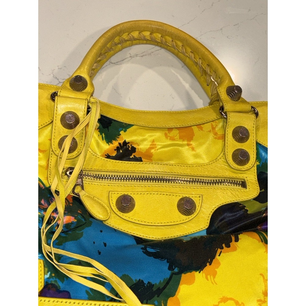 Balenciaga Yellow Floral Print Satin Giant 21 Velo Bag - Picture 11 of 16